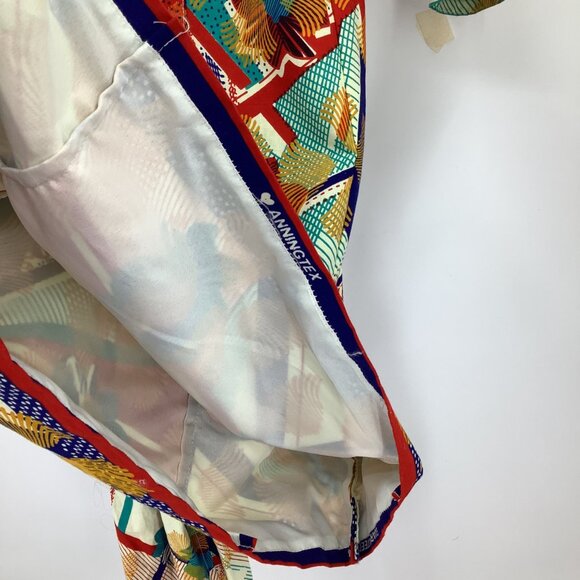 Short Shirt Dress Bold Tropical Print 3/4 Sleeves Button Front Tie Back XL Tiki - Picture 4 of 6